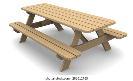 Wooden Table (picnic Table) On A White Surface