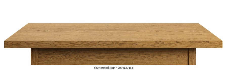 Wooden table top on a white background. Oak-tree wooden table. Isolated, clipping path included. 3d illustration - Shutterstock ID 2074130453