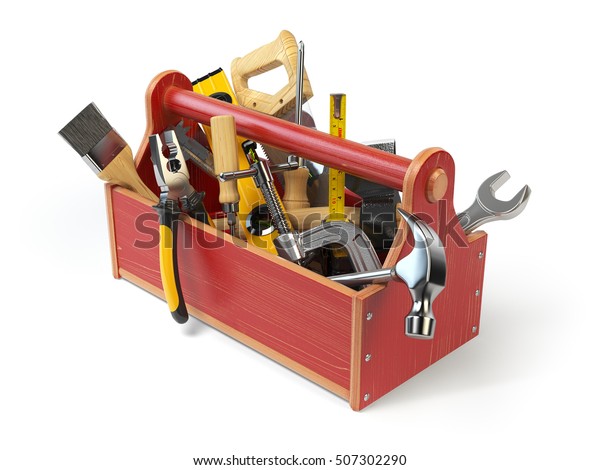 Wooden Toolbox Tools Isolated On White Stock Illustration 507302290