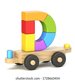 Wooden Train Font Letter D 3D Render Illustration Isolated On White Background