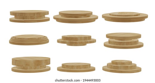 Wooden Trophy Base Round Pallet White Background And Clipping Path 3d Illustration