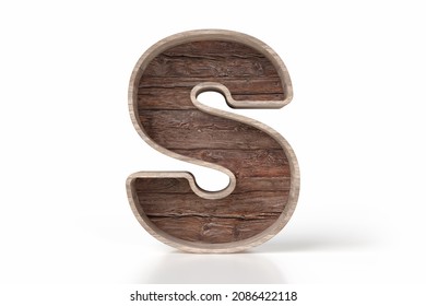 Wooden Vintage Alphabet Letter S Made Of Raw Wood Planks. Nice For Composing Photo Realistic Rustic Style Texts . High Detailed 3D Rendering.