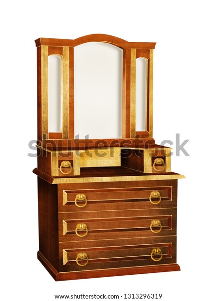 Wooden Vintage Mirror Chest Drawers Drawers Stock Illustration