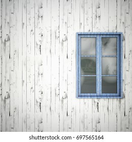 Wooden wall with window,3d rendering.