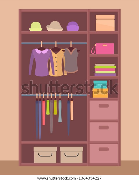 Wooden Wardrobe Bright Clothes On Hangers Business Finance