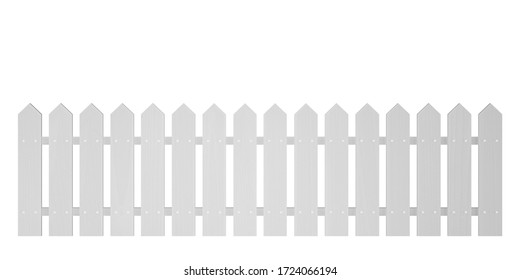 Wooden white fence. Farm wood wall yard isolated on white background with clipping path, 3D rendering