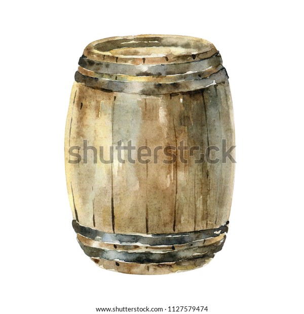 白い背景に木のワイン樽 水彩イラスト メニューデザインやその他のプロジェクトに使用可能 のイラスト素材