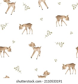 Woodland Animals Watercolor Forest Illustration Baby Seamless Pattern 