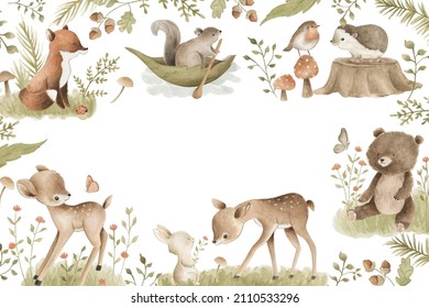 Woodland Animals watercolor forest
