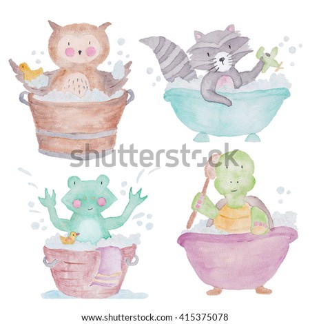 Woodland animals Watercolor hand-painted illustration Isolated