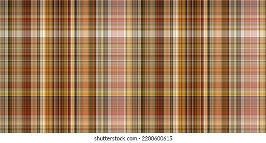 Woodland Brown Tartan Seamless Border Textile. Tonal Autumnal Forest Plaid With Organic Texture. Banner Of Orange Stripe For Rough Washi Tape.