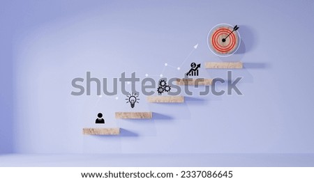 woods block step on table with icon Action plan, Goal and target, success and business target concept, project management, company strategy