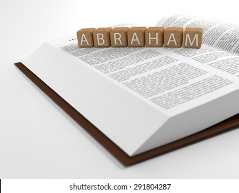 The Word Abraham Placed On An Open Bible Isolated On White. 3D Illustration