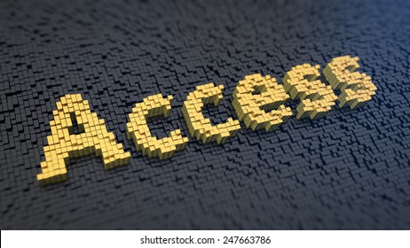 Word 'Access' of the yellow square pixels on a black matrix background. Permission granted concept.