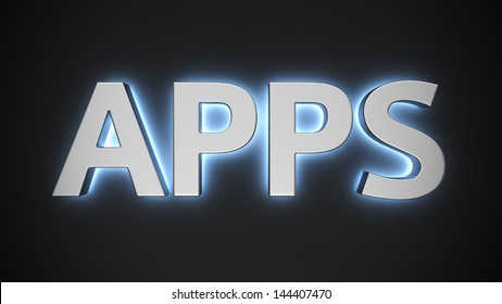 Word Apps with backlight effect on the black background