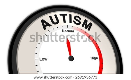 The word Autism with a barometer or tachometer at normal level, representing moderate behavioral traits, balanced cognitive intensity, and average neurodevelopmental concept in monitoring