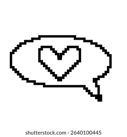 A word bubble with a pixel heart inside. Romantic, Valentine, love.