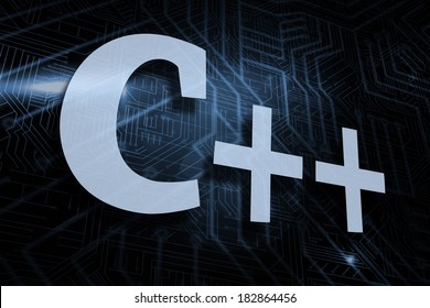The word c++ against futuristic black and blue background