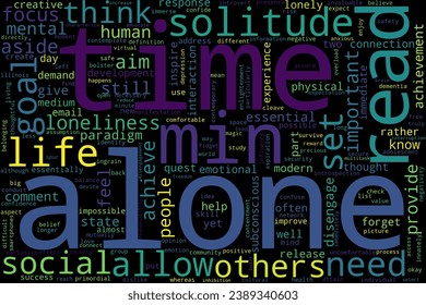 Word cloud of alone concept on black background.