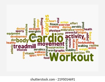 Word Cloud with CARDIO WORKOUT concept, isolated on a white background.