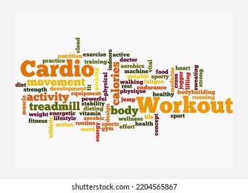 Word Cloud with CARDIO WORKOUT concept, isolated on a white background.