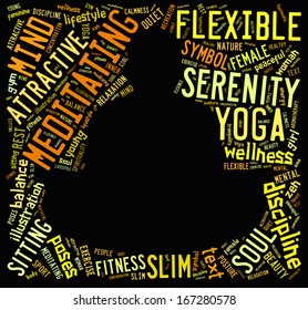 word cloud composed in the shape of a man doing yoga meditation pose