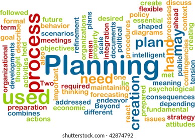 Word cloud concept illustration of planning process