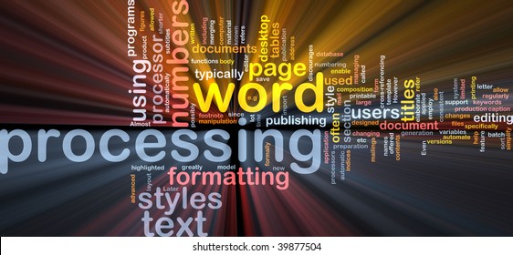 Word Cloud Concept Illustration Of Word Processing Glowing Light Effect