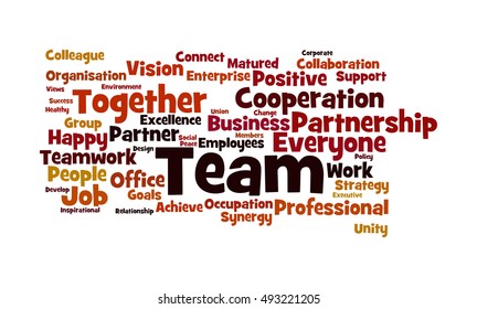 Word cloud of the concept of team and the bonding of its teammates for successful endeavors