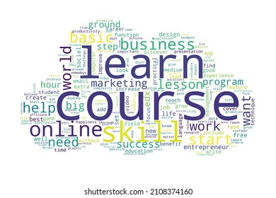Word cloud of course concept on white background.