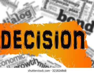 Word cloud with decision word image with hi-res rendered artwork that could be used for any graphic design.