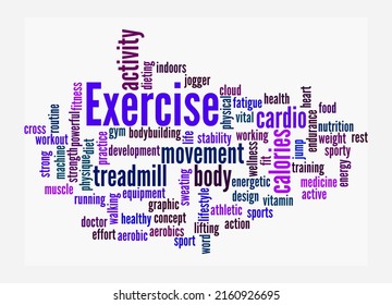 Word Cloud with EXERCISE concept, isolated on a white background.
