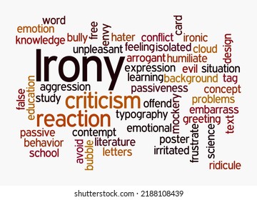 Word Cloud With IRONY Concept, Isolated On A White Background.