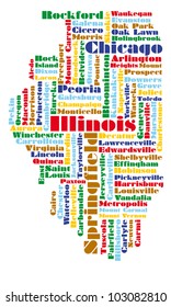 Word Cloud Map Of Illinois State, Usa