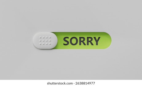 word concept. Sorry Message to Express Regret, Remorse, Apology for Error, Mistake, Guilt and Request Forgiveness. Concept With Word Written in Cut Out Paper. 3D rendering on green background.