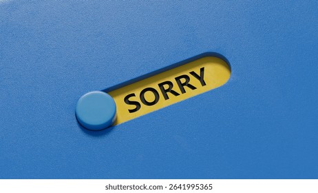 word concept. Sorry Message to Express Regret, Remorse, Apology for Error, Mistake, Guilt and Request Forgiveness. Concept With Word Written in Cut Out Paper. 3D rendering on blue background.