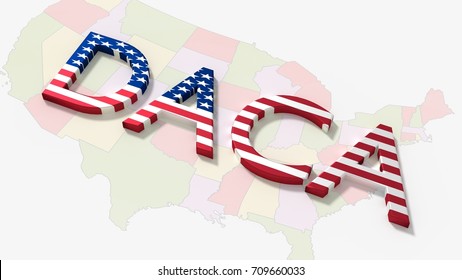 The Word Daca On An American Map Immigration Concept 3D Illustration