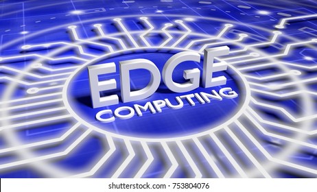 The Word Edge Computing On A Blue Network Surface Surrounded By Circuit Wires 3D Illustration