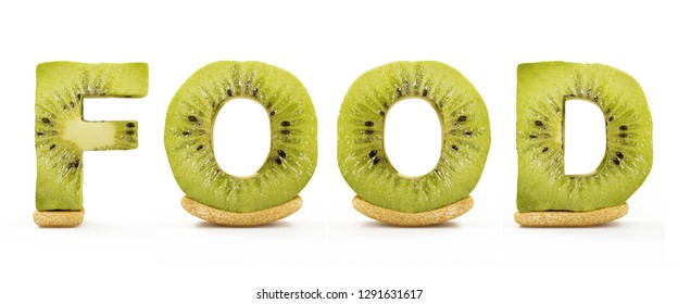 Word Food Made From Kiwi Letters Isolated On White Background. 3D Rendering