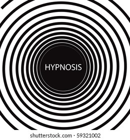 The word Hypnosis inside a consuming hypnotic black and white spiral