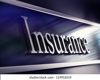 word insurance written onto a company plaque, perspective view, blue tones and blur effect