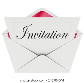 The word Invitation on a card in an envelope formally inviting you to a party or other special event - Powered by Shutterstock