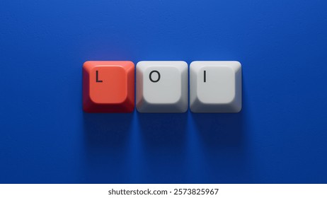 word loi with Computer keyboard keys.close up of Computer keyboard keys,Business Concept.3D rendering on blue background.