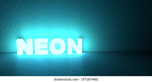 The word neon made with blue neon material. 3d render