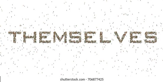 Word on white background. Large crowd of people. Cartoon humans on white background.