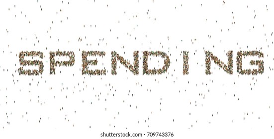 Word on white background. Large crowd of people. Cartoon humans on white background.