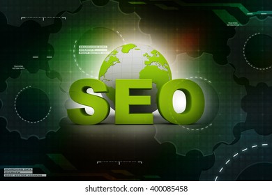 a word "SEO" and a earth globe. 3d render illustration - Shutterstock ID 400085458