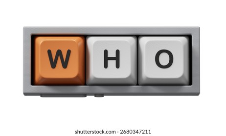 who?.the word spelled out using Computer keyboard keys. Education concept.3D rendering on Green Screen for footage and clipping path.