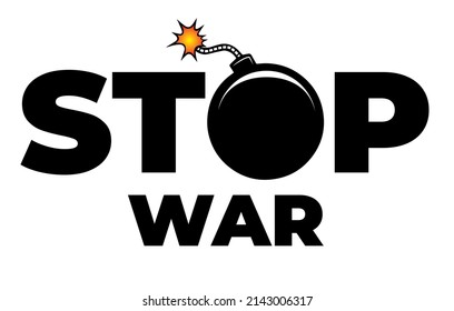 word Stop war o stylized as a landmine on a white background
