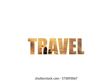 word TRAVEL text with beutiful people kayaking during sunset. banner with white background. - Powered by Shutterstock